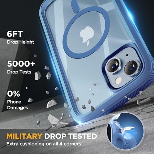 Image of Miracase Glass Series Designed for iPhone 14 Plus Case 6.7 inch, 2023 Upgrade Full-Body Magnetic Clear Case with Built-in 9H Tempered Glass Screen Protector,Compatible with MagSafe, Capri Blue