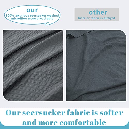 Sonoro Kate Queen Size Sheets Set, Microfiber Seersucker Stripe Cooling Bed Sheets With 16-Inch Deep Pocket, Super Soft Breathable, Fade Resistant-4 Piece (Queen, Dark Grey) #TOP7