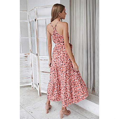 Brovave Women's Summer Casual Boho Polka Dot Sundress Halter Neck Flowy Midi Dresses(003 Pink, S) #TOP2