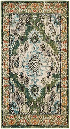 SAFAVIEH Monaco Collection Runner Rug - 2'2" x 6', Forest Green & Light Blue, Medallion Distressed Design, Non-Shedding & Easy Care, Ideal for High Traffic Areas in Living Room, Bedroom (MNC243F)