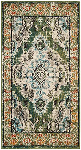 Safavieh Monaco Collection Runner Rug - 2'2" X 6', Forest Green & Light Blue, Medallion Distressed Design, Non-Shedding & Easy Care, Ideal For High Traffic Areas In Living Room, Bedroom (Mnc243F) #TOP1