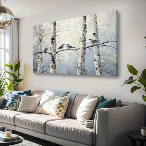 Décoration murale moderne pour habiller un grand mur vide, panorama rustique bouleau sans cadre
