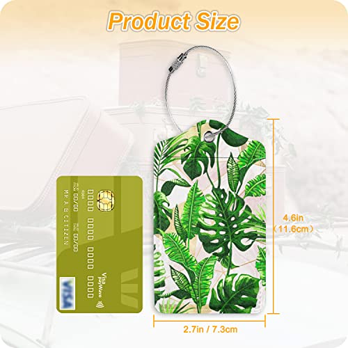 Image of Set of 2 Luggage Tags for Suitcases Women Tropical Leather Suitcases Tag with Stainless Steel Loop Privacy Cover ID Label Leaf Travel Bag Tags Luggage Identifiers for Women Men Travel