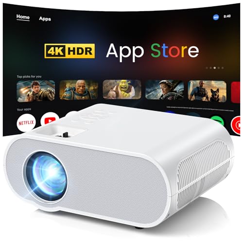 Image of Smart Projector, HOMPOW UHD 4K Projector with WiFi and Bluetooth, Built-in Streaming System Outdoor Projector, Home Cinema Projector for iOS/Android