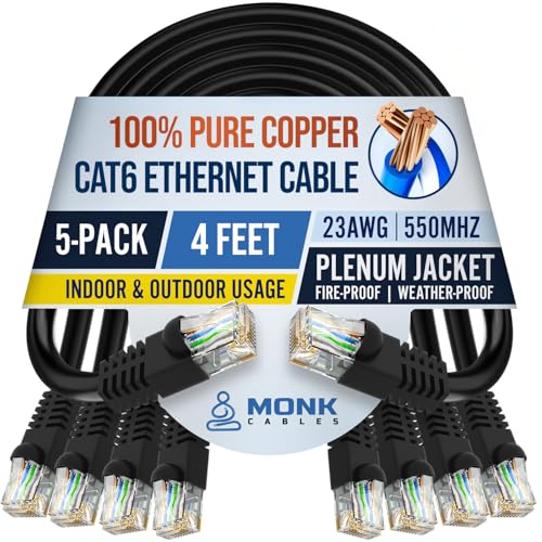Câble Ethernet CAT6 lot de 5 câbles RJ45 noir 1.2m cuivre 550 MHz