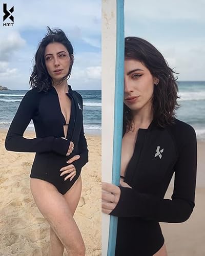 KMT Traje de neopreno corto de manga larga para mujer, 2 mm, para surf, kayak, natación, paddleboard, esnórquel, buceo - imagen 5