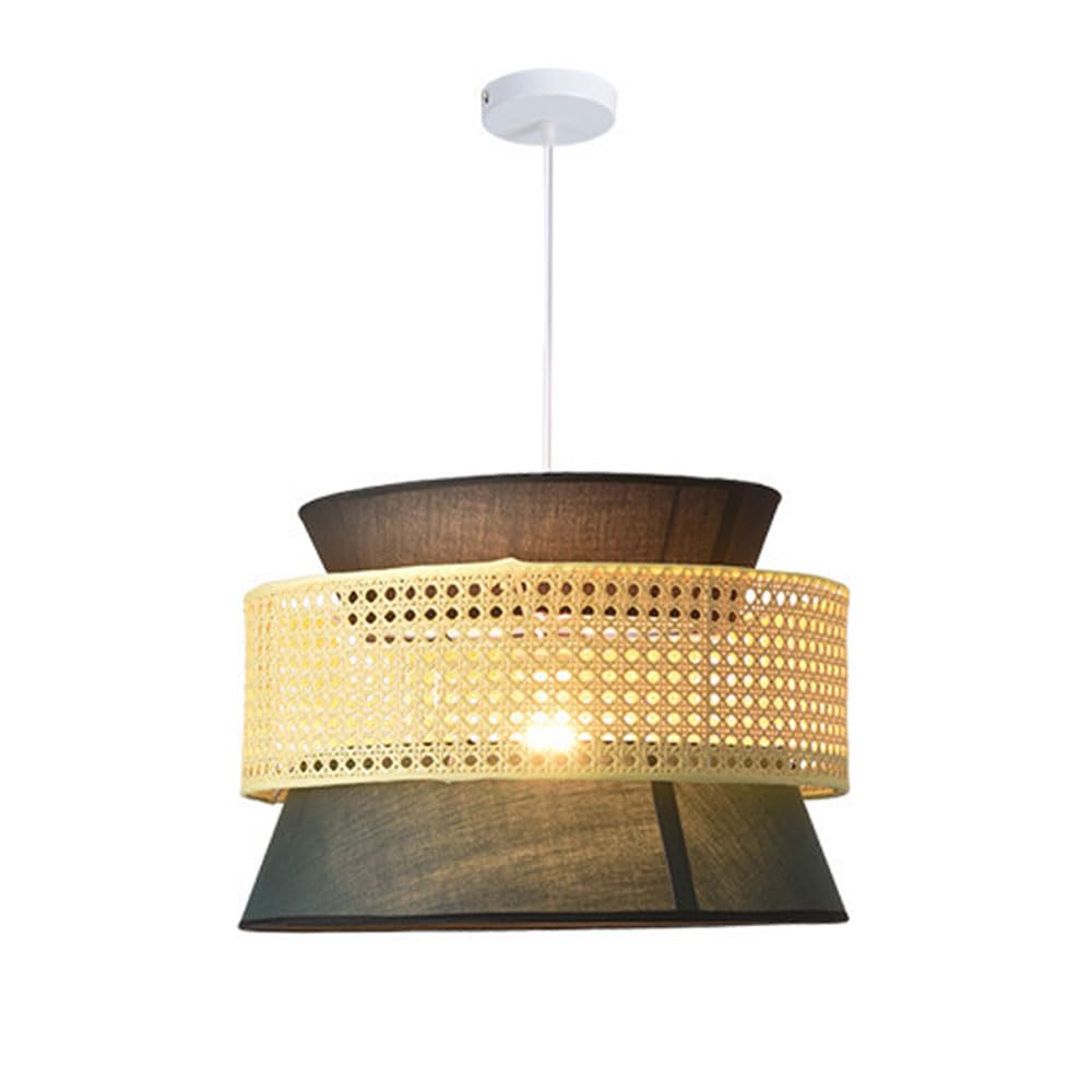 WLBHWL Rattan Bamboo Chandelier Pendant Light Wicker Ceiling Light With Fabric Shade Boho Lamp Light Fixture Hand Woven Rattan Pendant Light For Kitchen Farmhouse Dining Room