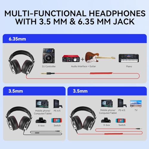 OneOdio Hi-Res Over Ear Headphones for Studio Monitoring and Mixing, Sound Isolation, Protein Leather Earcups, 50mm Driver Unit, Wired Headphones for AMP Guitar Keyboard (Pro-50 Black) - Image 5