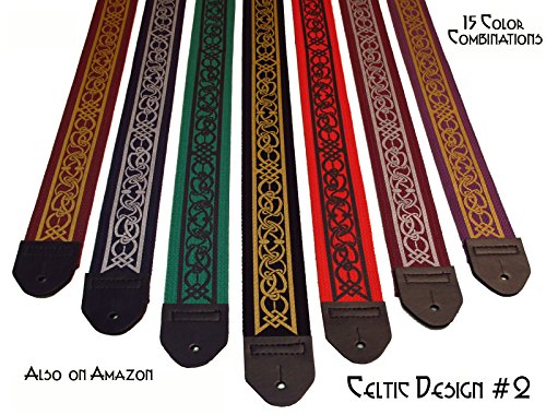 Legacystraps Celtic Knot 2” Cotton Guitar Strap - Celtic Design #3 - Green On Black #TOP2