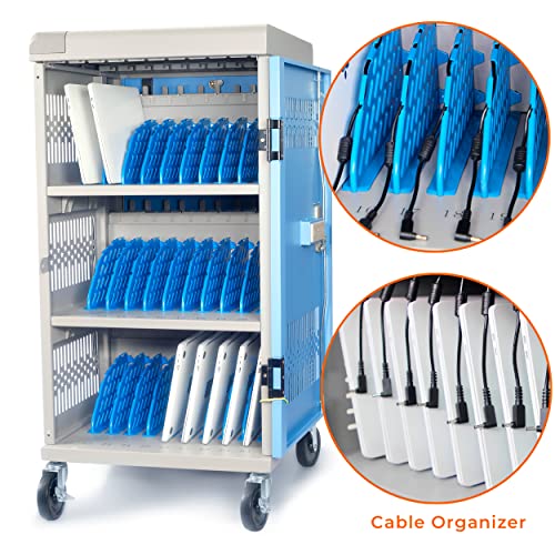 Metateel Fully Assembled 30 Bay Mobile Charging And Storage Cart For Ipad,Chromebook And Laptop Computer With Keypad Lock,Up To 14-Inch Screen Size,Surge Protection,Front & Back Access Locking Cabinet #TOP4