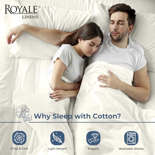 Image of Royale Linens 100% Organic Cotton King Flat Sheet Only - Super Soft - Percale Top Sheets - King Flat Sheet Sold Separately - Breathable, Cool & Crisp Ivory Sheets Only (105 inch x 102 inch, Ivory)