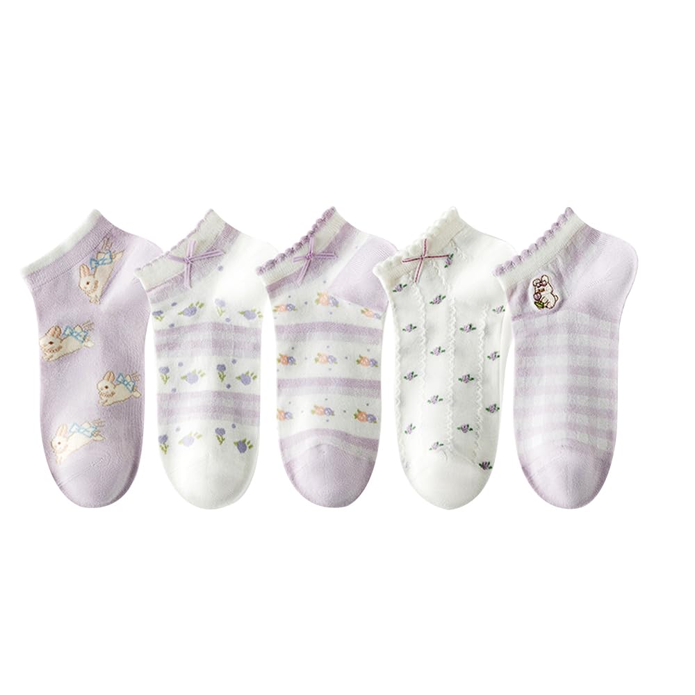 Cute Socks Purple Bow Cartoon Bunny Socks For Women Ankle Ruffle
