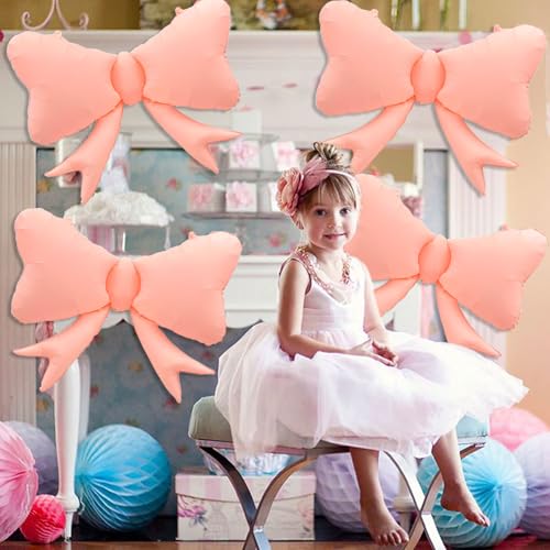 Image of 4 Pcs Large Bow Balloons, Pink Bow Balloon Coquette Balloons for Pink Bow Party Decorations Coquette Birthday Decorations