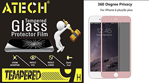 ATECH Anti-Spy Tempered Glass Screen Guard 4-Way 360° Privacy Screen Protector Film 0.3mm 2.5D Anti-Spy Ballistic Glass Protector Privacy Screen Shield for iPhone 6S Plus/6 Plus 5.5