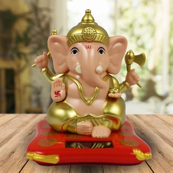 Image of YBN Plastic Moving Hand Solar Powered Ganesha Statue For Car Dashboard Home Decor And Office | Ganpati Bappa | Solar Powered Lord Ganesh Ji Moving Hand (Small) (Ganesh Ji), 8 cm , 7 cm