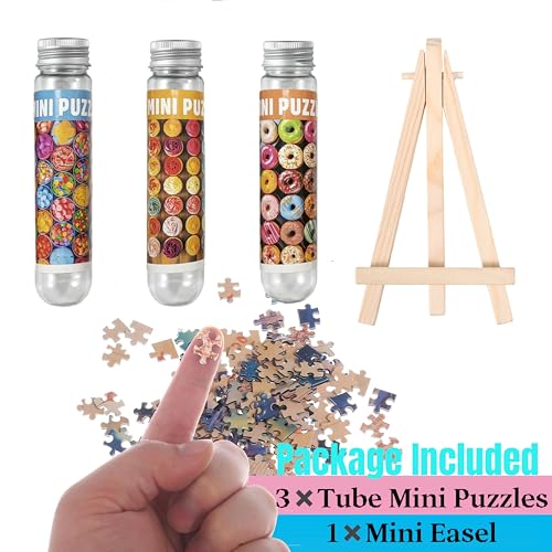 Puzzles pequeños para adultos 150 piezas Vintage Caramelos Cupcake Donut Mini Rompecabezas 6 x 4 pulgadas, 3 piezas, caballete mini incluido miniatura 6