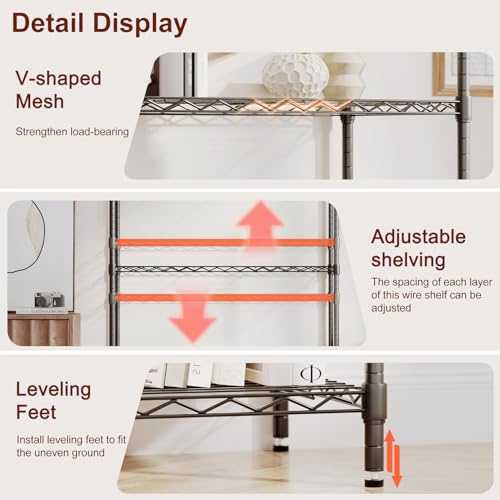 BestOffice | 4-Tier Wire Storage Shelves | 36x14x54 | Black | with Adjustable Racks | Heavy-Duty Metal Shelf, Holds Upto 1000 lbs | No-Tool Assembly | Ideal for Home & Garage Shelving - Image 6