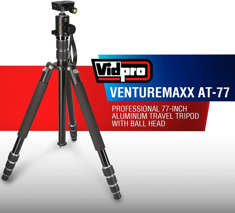 Vidpro VentureMaxx AT-77 Professional 77-Inch Aluminum Travel Tripod and Monopod in One with Ball Head - Compact and Lightweight Complete Tripod Unit with Quick-Release Plate Comes with Carrying Case