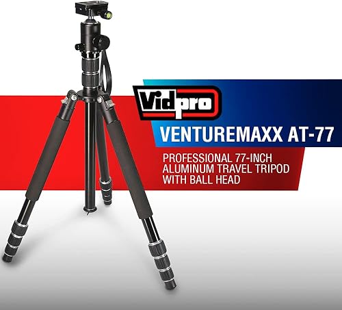 Miniatura 2 de Vidpro VentureMaxx AT-77 - Trípode de viaje profesional de aluminio de 77 pulgadas y monopie en uno con cabeza de bola, unidad de trípode completa
