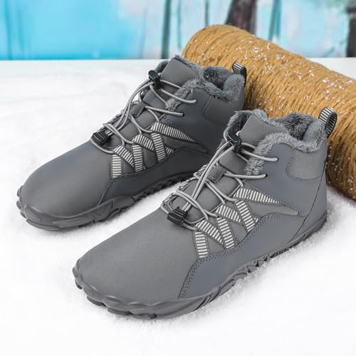 Men's Women's Winter Barefoot Hiking Boots, Slip On Warm Zero Drop Snow Boot, Wide Toe Box Ankle boots, Minimalist Waterproof Shoes, Five Finger Sneakers Hike Shoes for Hiking Walking Outdoor Unisex 5