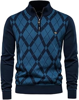 Suéteres masculino trico Suéteres Casaco de malha casual masculino de manga comprida britânica com meio zíper