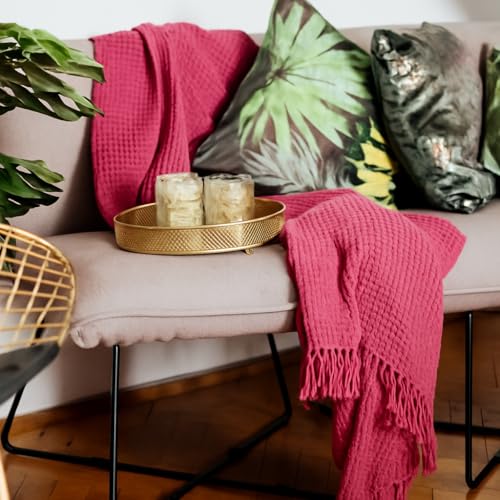Image of Soft Throw Blanket | Used Both Indoor and Outdoor | Blanket for Living Room | Bedroom | Hall | Kids Room | Sofa and Bed or Chair Throw (Pink)