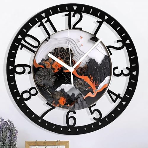 Reloj de Pared Metal 10" Negro Naranja Silencioso miniatura 1
