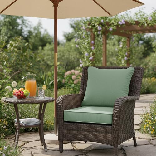 Image of Summsun Outdoor Cushions for Patio Furniture, Faux Linen Water Resistant Backrest and Deep Seat Cushion Set with Removable Cover, Ties, Non-Slip Bottom, 22 x 22 Inch, Sage Green