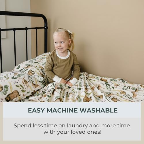 Image of Pobibaby Premium Twin Full Sheets Sets, Kids Double Bed Sheets in Cotton Blend | Ultra-Soft Woodland Camping Print with Fitted Sheet, Flat Sheet & Pillowcases (Full Wildlife Animal)
