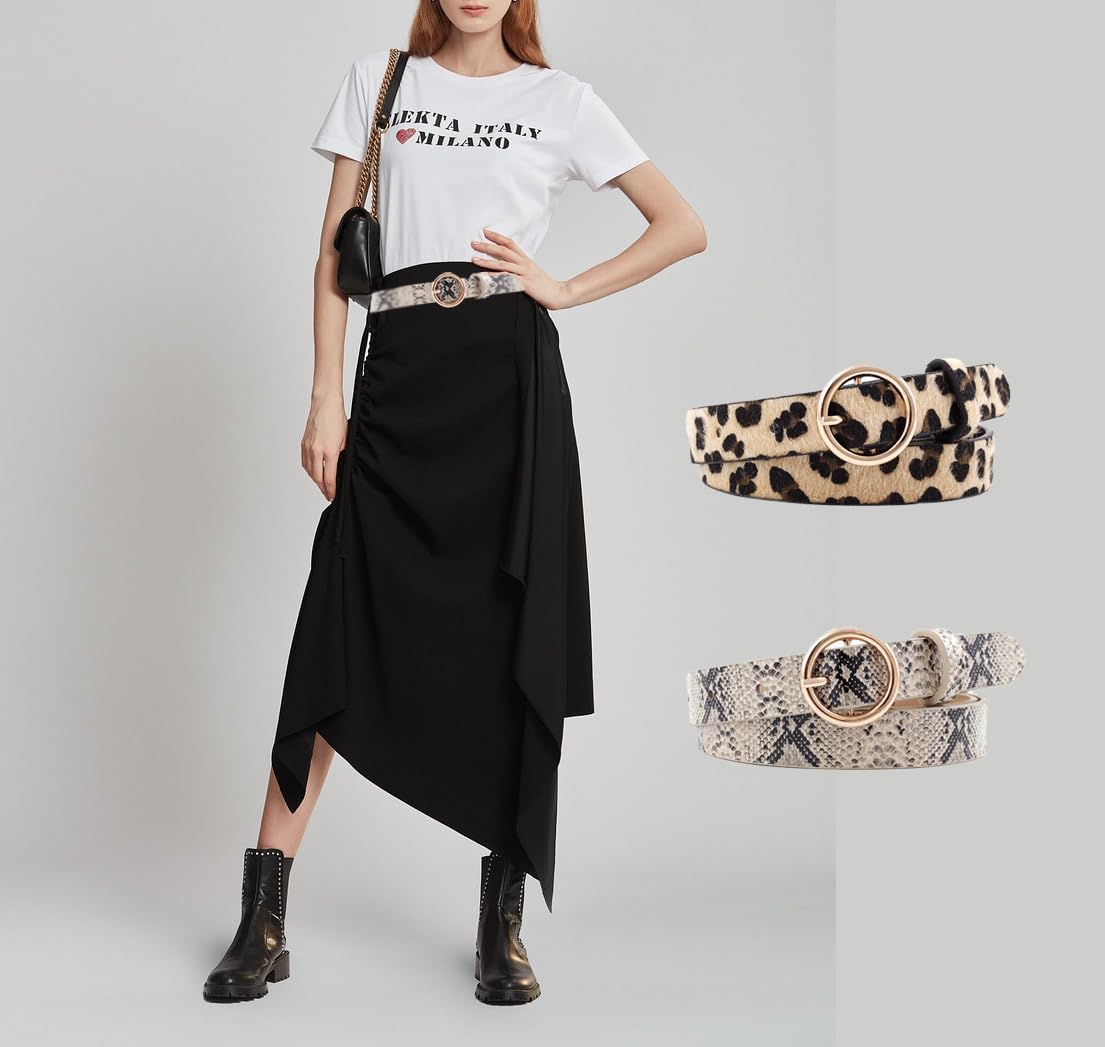 COTIM COYIN 3 Pack Women's Leopard Print Skinny Faux Leather Belt with Gold Alloy Buckle for Jeans Dress Pants - Image 3