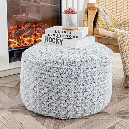 Grey Pouf Ottoman Unstuffed Foot Rest Pouf 20X20X12 Inches Round Ottoman Pouf (No Filler)Floor Bean Bag Chair Foldable Floor Chair Storage For Living Room Bedroom Light Grey White Pouf Cover Only #TOP2