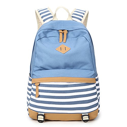 abshoo Lightweight Canvas Stripe Backpacks for Girls Womens School Bookbags (Blue)