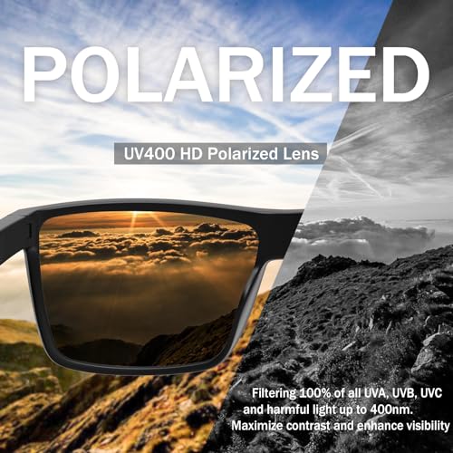 WISTON Polarized Sunglasses for Men Women Large Rectangular Classic UV400 Protection Driving Fishing Shades Sun Glasses Black/Blue4