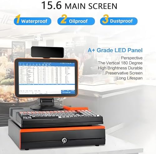 15.6" Touch Screen POS System with Built-in 58mm Printer, Cash Register & Keyboard, Complete Point of Sale Solution for Business, Retail & Restaurant