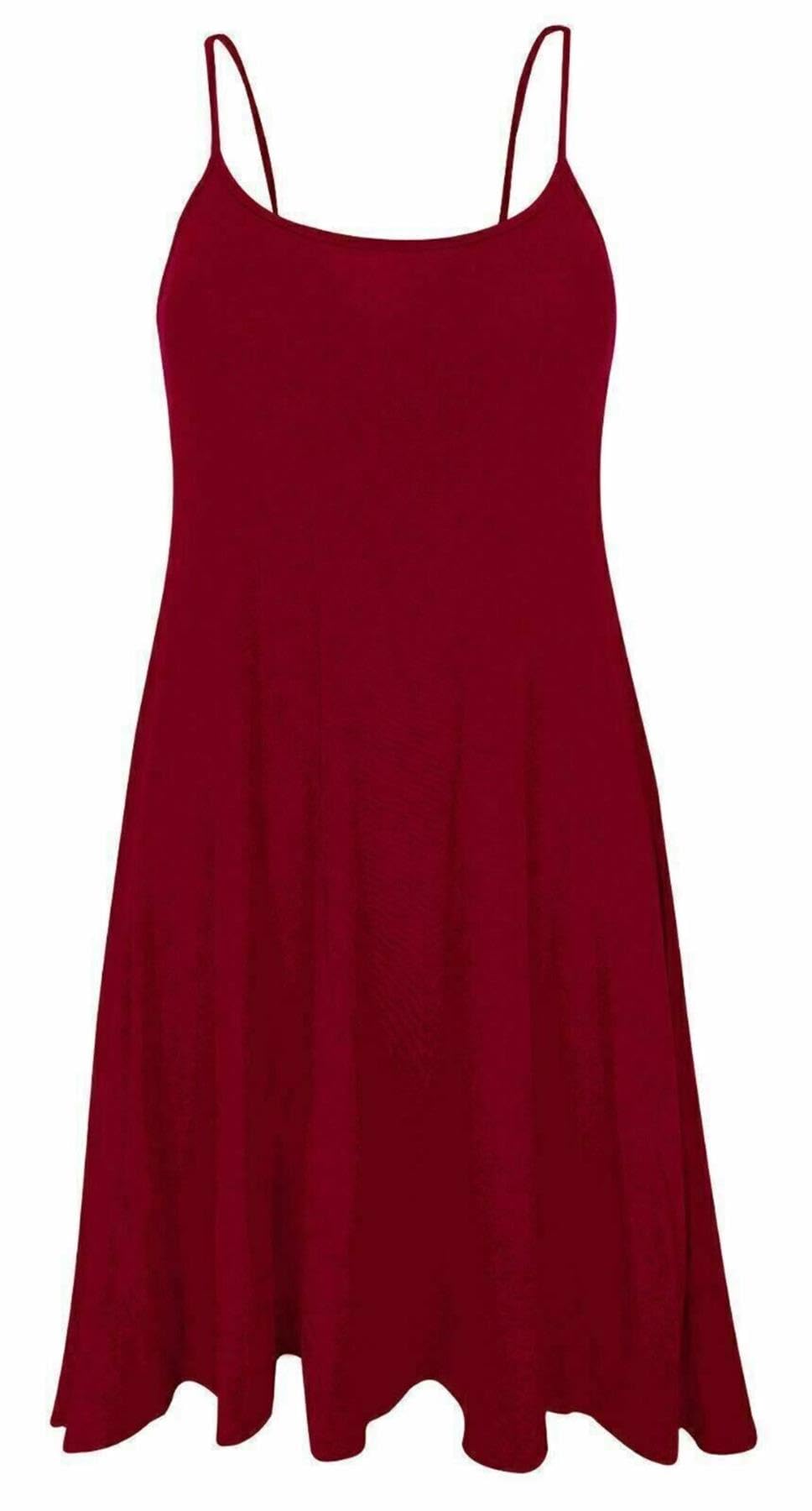 Riddled With Style Women's Wine Flared Cami Swing Dress Sleeveless Strappy Neck Plain And Printed Camisole Top Strappy Swing Dress Casual Summer Beach Cami Dress