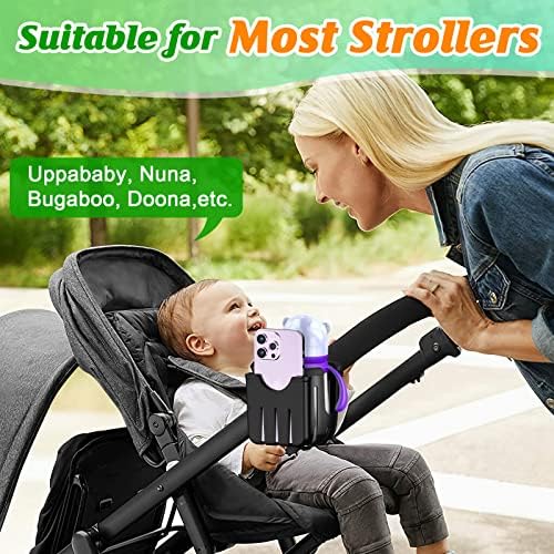 Guiseapue Pram Cup Holder with Phone Holder, Baby Universal Cup Holder for Pushchair, Stroller, Buggy, Coffee Cup Holder for Mobility Aids Trolley, Bike, Wheelchair/Walker Accessories,Gift for Mum