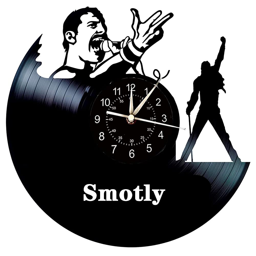 Smotly Black Vinyl Wall Clock, Queen Band Theme Record Wall Clock, Creative Handmade Home Decoration Digital Clock Gift
