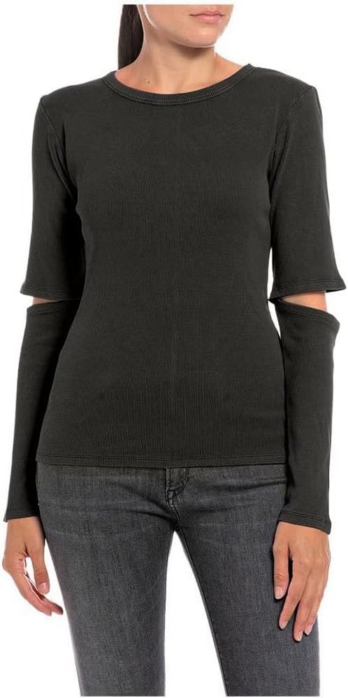 Replay Women's Long-Sleeved Cotton Shirt, Blackboard 099 (Black), M