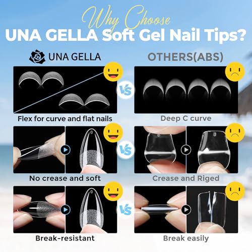 Image of UNA GELLA Gel Nail Tips Almond Shape Medium Pre-etched 450PCS 15 Sizes