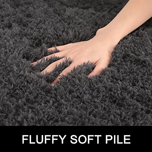 HOMORE Rugs for Living Room 5x8 Dark Grey Fluffy Area Rug Modern Shag Rugs for Bedroom, Super Soft and Comfy Carpet, Cute Carpets for Kids Nursery Boys Girls Room Decor
