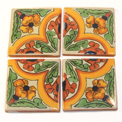 Tumia LAC Handmade Mexican Talavera Tile - Authentic Style Natalia Ceramic Tiles for Crafts Backsplashes and Home Improvement - 10 Pack - Image 2