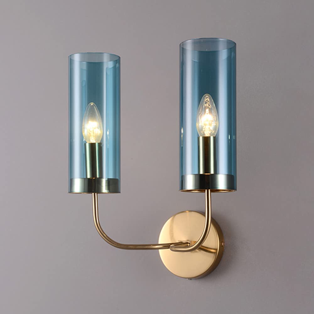 Jadssox Glaswandleuchte Dual Head Gold Wandleuchte, Moderne Doppelkopf-Innenleuchte, E14 Unterputz-Wandleuchten für Loft Bar Küchenlampe Schlafzimmer Kosmetikspiegel