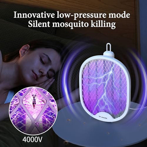 PALONE Electric Fly Swatter, 4000V Foldable Fly Zapper Killer with Rechargeable Battery, 3 Layers Mesh with USB-C, Mosquito Killer Flying Insects Control for Living room, Garden, Kitchen - Image 5