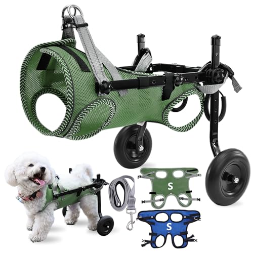 Updated Dog Wheelchair for Back Legs, Small Dog Wheelchair Carts with Wheels, Light Weight Wheelchair for Leg Support Helps Senior, Injured, Paralyzed (2 PCS Clothes) (Olive Green, S)