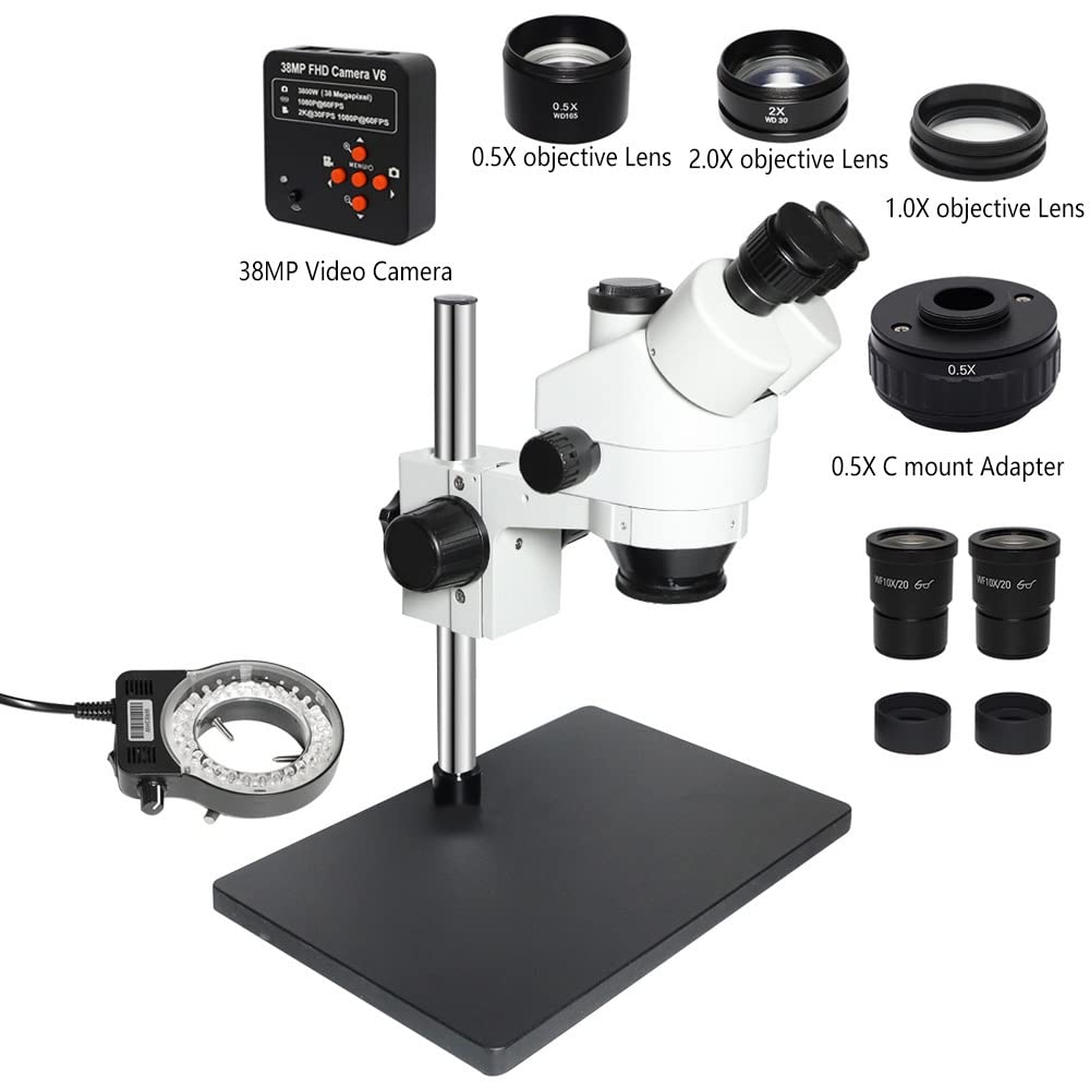 Microscope 3.5X-90X Industrial Electronic Simul Focal Trinocular Stereo Microscope 38MP H_DMI-Comp USB Microscopio Camera for Phone Repair Tools(38MP 0.5X C Mount)