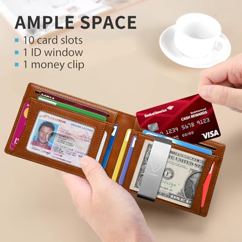 Image of RUNBOX Mens Slim Wallet with Money Clip RFID Blocking Bifold Credit Card Holder for Men with Gift Box