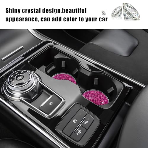 Image of Ziciner 2PCS Bling Car Cup Holder Coaster, 2.73 Inch Anti-Slip Cup Insert Coasters, Crystal Rhinestone Auto Drink Cup Mat, Universal Interior Decor Car Accessories for Women Girls (Rose Red)