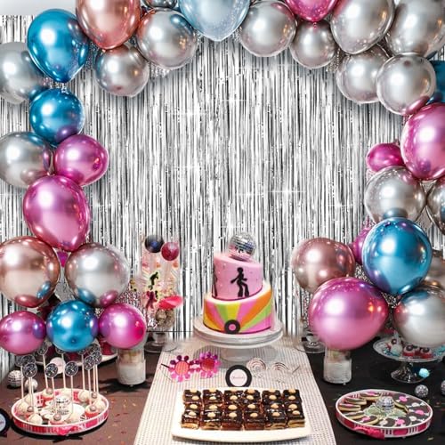Image of 4 Packs Silver Foil Fringe Curtain, Silver Metallic Tinsel Backdrop for Birthday, Wedding, Baby Shower, Engagement, Bachelorette Party, Christmas Holiday Celebration Party Decorations Supplies