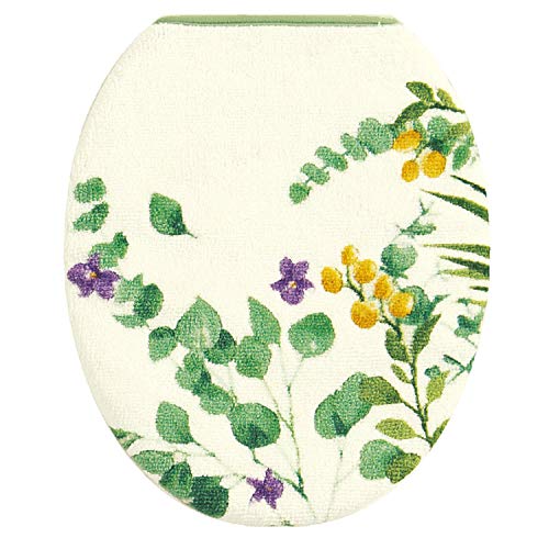 センコー グリーンアート トイレ ふたカバー O・U 普通便座用 グリーン 草花プリント 日本製 32471