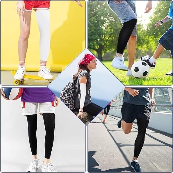 2 Pair Compression Leg Sleeves and Arm Sleeve,UV Protection & Full Leg Coverage,Anti-Slip Silicone Grip,White & Black - Image 7